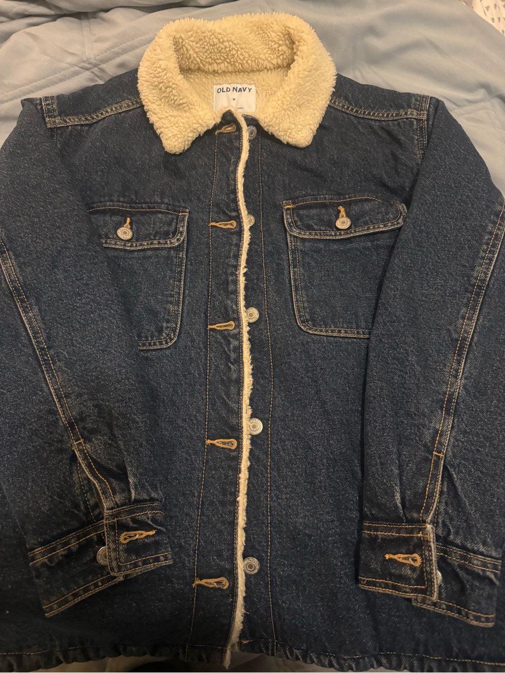 Women’s Old Navy Dark Denim Jacket with Sherpa Inside of Jacket-Size M-very warm